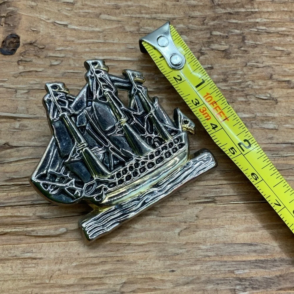 Pirate Ship Vintage Silver Gold Tone Tone Gasparilla Themed Pendant Brooch